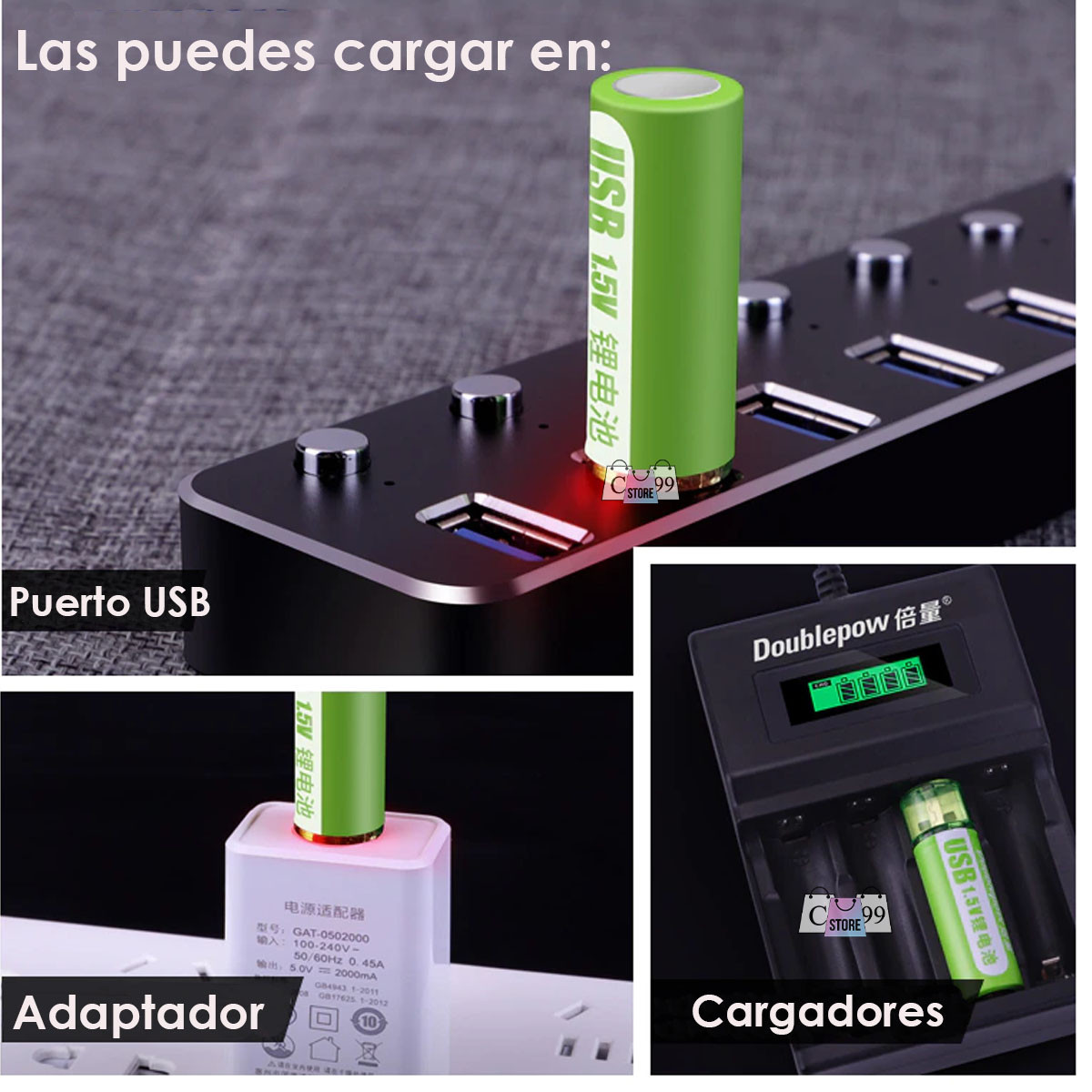 Miniatura 4 de Pilas Doble Aa Recargables Tipos Usb